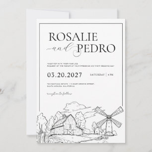 Convites Fazenda White Barn Arte Linear Casamento Rústico E