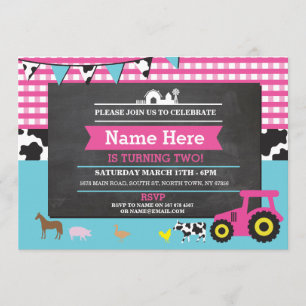Convites Fazenda Yard Animal Pig Trator Invite