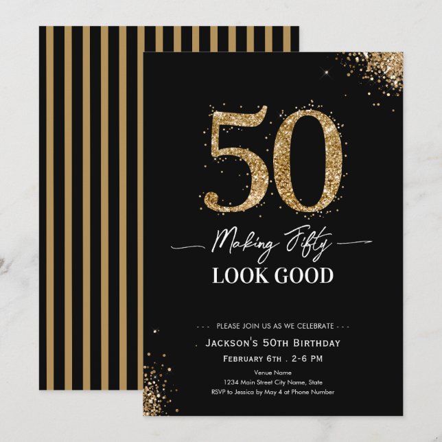 Convites Fazendo 50 Parecer Bom Aniversário (Frente/Verso)