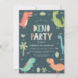 Convites Fazendo Aniversário com Dinossauros Fofos Azul