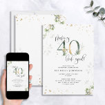 Convites Fazer 40 Parecem Bons Noivados Botânicos Dourados<br><div class="desc">Fazer quarenta anos é uma conquista incrível e merece ser celebrada em estilo! O Fazer 40 Pareces Bom Convite Botânico de Aniversário é a maneira perfeita de fazer isso. Este elegante e moderno convite apresenta um belo design botânico verde de aquarela com fendas de folha de ouro que acrescentam uma...</div>
