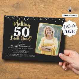 Convites Fazer AGE Parece Bom Foto Dourada Preta Aniversári