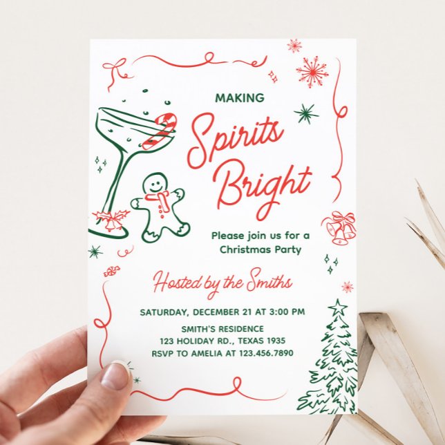 Convites Fazer Espíritos Brilhantes Festa de Natal Desenhad (Hand Drawn Making Spirits Bright Christmas Party Invitation)