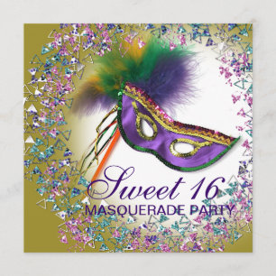 Convites Feather Mask Purple Sweet 16 Party Mascarada