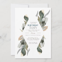 Convites Feather Watercolor | Boho Birthday Invite