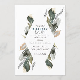 Convites Feather Watercolor | Boho Birthday Invite