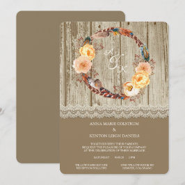 Convites Feather Wreath Rustic Wood Weditation