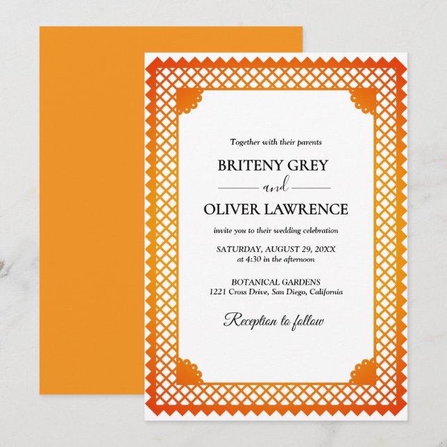 Convites Febre Elegante Dourada Papel Picado (Frente/Verso)