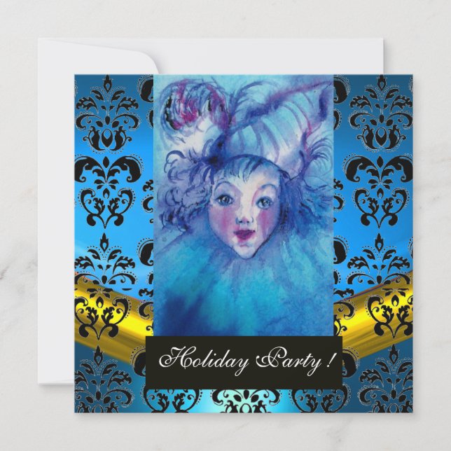 Convites FECHADO EM AZUL, MONOGRAMA NEGRO DOURADO, Sapphire (Frente)