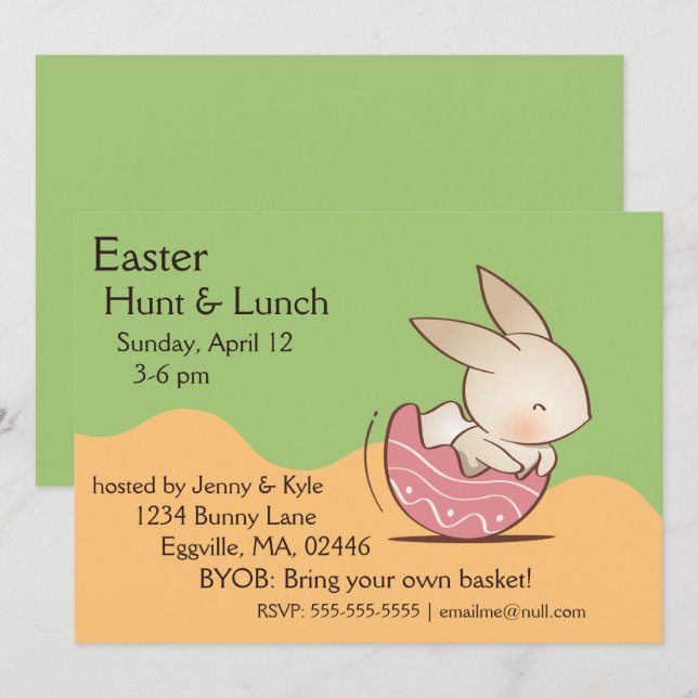 Convites Fecho de coelho bonito, ovo de páscoa rosa (Frente/Verso)