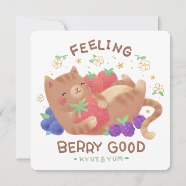 Convites Feeling Berry Good: Cute Cat with Berries (Frente)