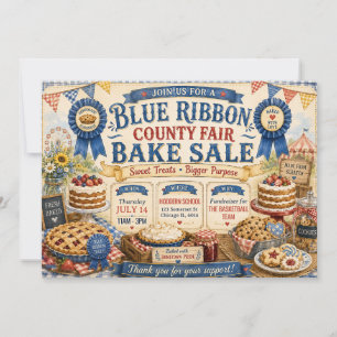 Convites Feira do Condado Blue Ribbon Design de Venda de Bo
