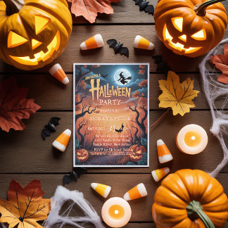 Convites Feiticeira Spooky e Festa de Halloween da Floresta