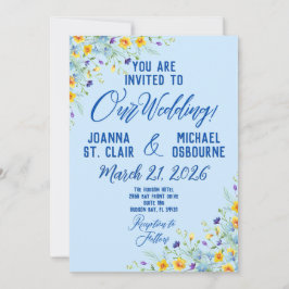 Convites Felicidade de Flor Silvestre Beleza Floral em Azul