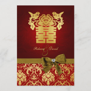 Convites Felicidade dobro chinesa vermelha e Dourado