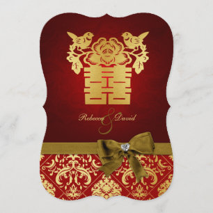 Convites Felicidade dobro chinesa vermelha e Dourado