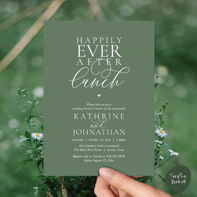 Convites Felicidade Eterna Após Almoço Casamento Clássico F (Happily Ever After Lunch Classy Wedding Elopement Invitation card in sage green)