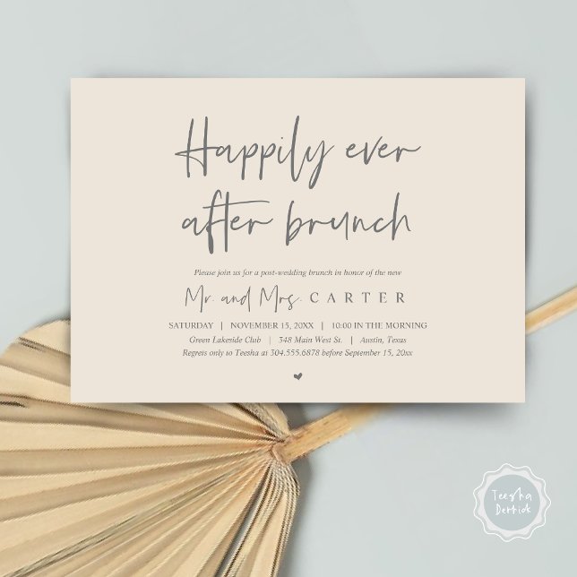 Convites Felicidade eterna após o brunch, Moderno pós-casam (Happily ever after brunch, Modern post wedding Invitation Card, PDF, in timeless dark grey cream)