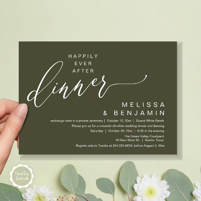 Convites Felicidade Eterna Após o Jantar Casamento Festa Ro (Happily Ever After Dinner Modern Romantic Wedding Romantic Party Invitation Card Rustic Olive Green)