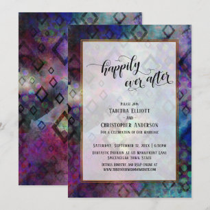 Convites Felicidade Eterna Colorido Abstrato com Dourado