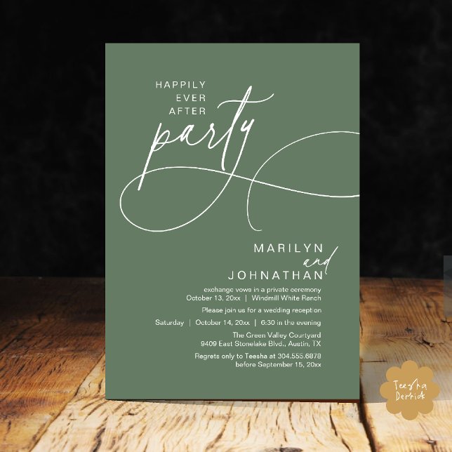 Convites Felicidade Eterna Depois de um Casamento Moderno e (Happily Ever After Modern Elegant Romantic Wedding Reception Dinner Invitation Card in Sage Green)