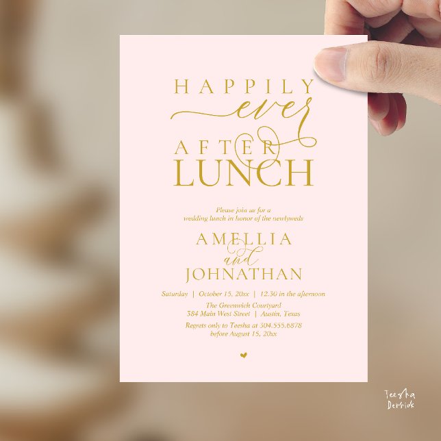 Convites Felicidade Eterna Depois do Almoço Casamento Moder (Happily Ever After Lunch Modern Wedding Elopement Invitation Card in yellow gold blush)