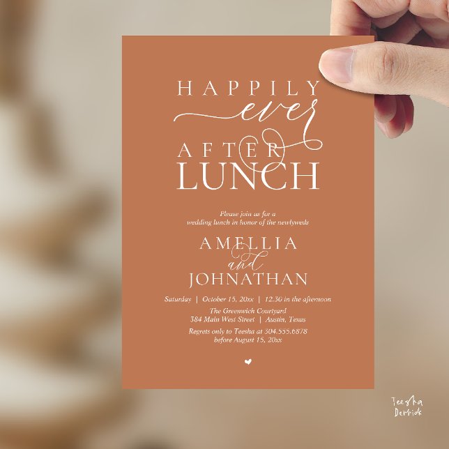 Convites Felicidade Eterna Depois do Almoço Casamento Moder (Happily Ever After Lunch Modern Wedding Elopement Invitation Card in terracotta copper brown)