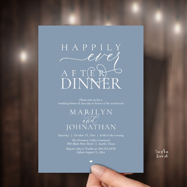 Convites Felicidade Eterna Depois do Jantar Recepção de Cas (Happily Ever After Dinner Modern Wedding Reception Invitation card in Dusty blue)
