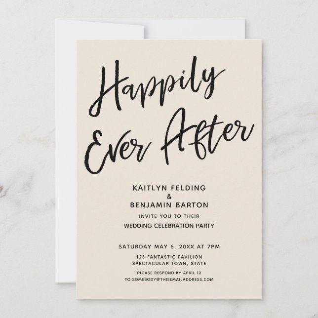 Convites Felicidade Eterna Festa Casual Pós-Casamento Creme (Frente)