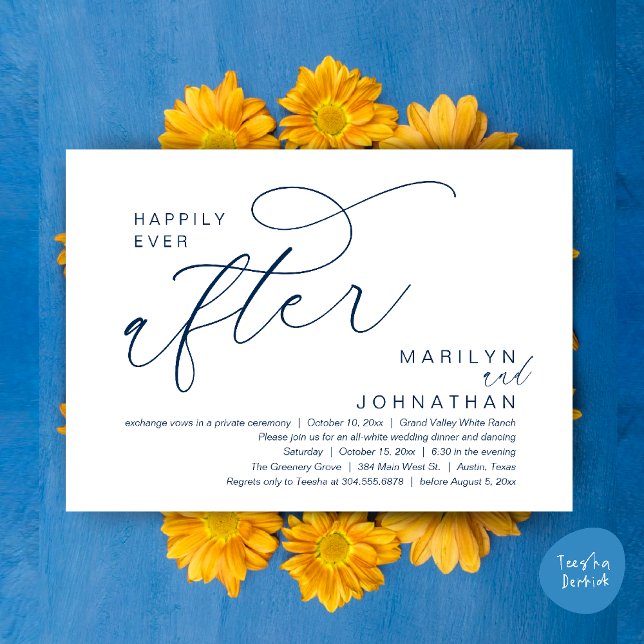 Convites Felicidade Eterna Festa de Casamento Jantar Dança (Romantic Happily Ever After Wedding Dinner Party Lunch Brunch Invitation PDF Card Navy Blue)