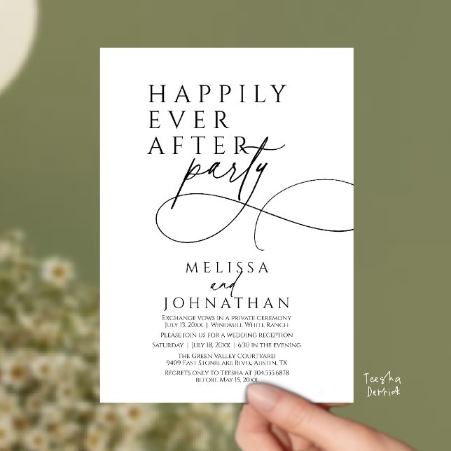 Convites Felicidade Eterna Festa de Casamento Moderna e Ele (Happily Ever After Modern Elegant Wedding Reception Party Invitation Card in Black and white)