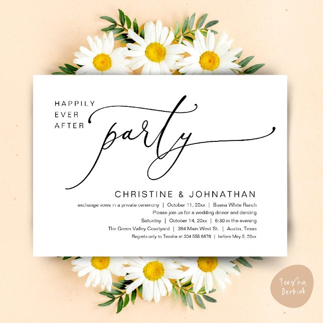 Convites Felicidade Eterna Jantar de Casamento Festa Dança (Happily Ever After Romantic Wedding Dinner Party Dancing Modern Clean Invites Card PDF Black White)