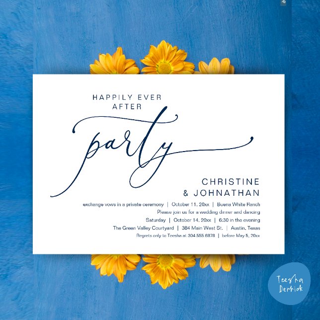Convites Felicidade Eterna Jantar de Casamento Festa Dança (Happily Ever After Romantic Wedding Dinner Party Dancing Modern Clean Invites Card PDF Navy Blue)