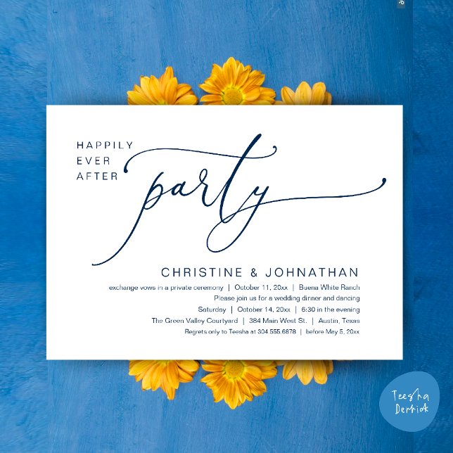 Convites Felicidade Eterna Jantar de Casamento Festa Dança (Happily Ever After Romantic Wedding Dinner Party Dancing Modern Clean Invites Card PDF Navy Blue)