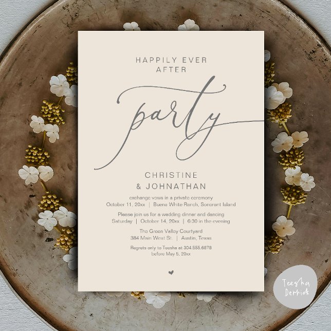 Convites Felicidade Eterna Jantar de Casamento Festa Dança (Happily Ever After Romantic Wedding Dinner Party Dancing Modern Clean Invites Card PDF Cream Grey)