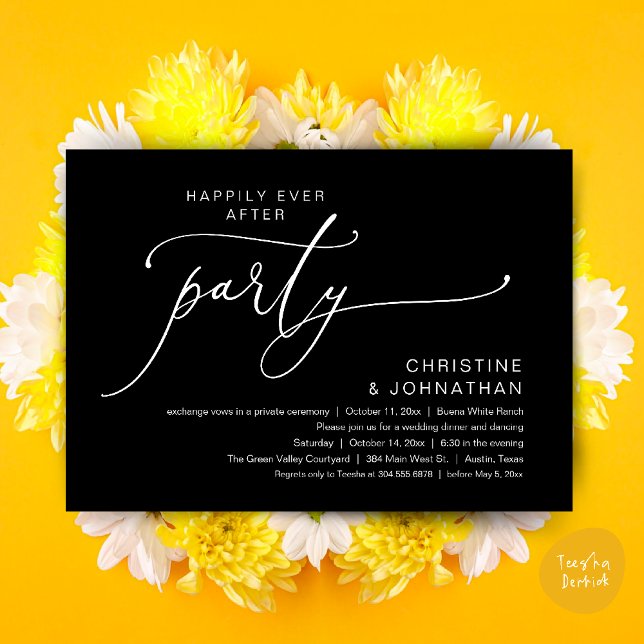 Convites Felicidade Eterna Jantar de Casamento Festa Dançan (Happily Ever After Romantic Wedding Dinner Party Dancing Modern Clean Invites Card PDF Classy Black)