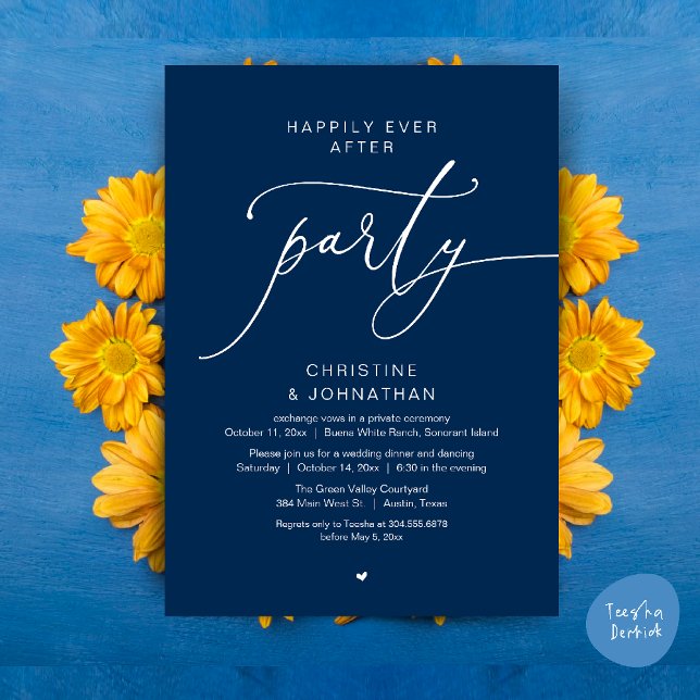 Convites Felicidade Eterna Jantar de Casamento Festa Dançan (Happily Ever After Romantic Wedding Dinner Party Dancing Modern Clean Invites Card PDF Navy Blue)
