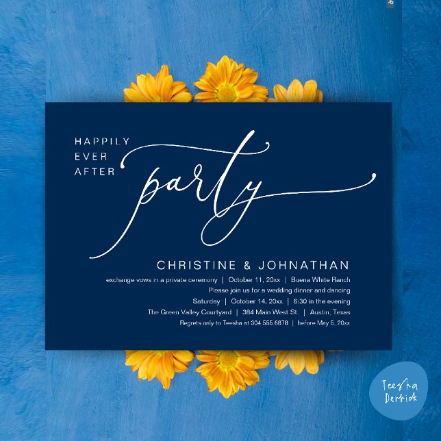 Convites Felicidade Eterna Jantar de Casamento Festa Dançan (Happily Ever After Romantic Wedding Dinner Party Dancing Modern Clean Invites Card PDF Navy Blue)