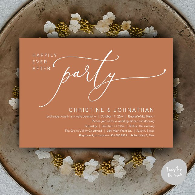 Convites Felicidade Eterna Jantar de Casamento Festa Dançan (Happily Ever After Romantic Wedding Dinner Party Dancing Modern Clean Invites Card PDF Copper Brown)
