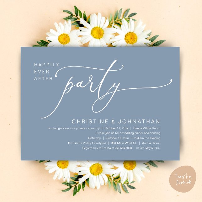 Convites Felicidade Eterna Jantar de Casamento Festa Dançan (Happily Ever After Romantic Wedding Dinner Party Dancing Modern Clean Invites Card PDF Dusty Blue)