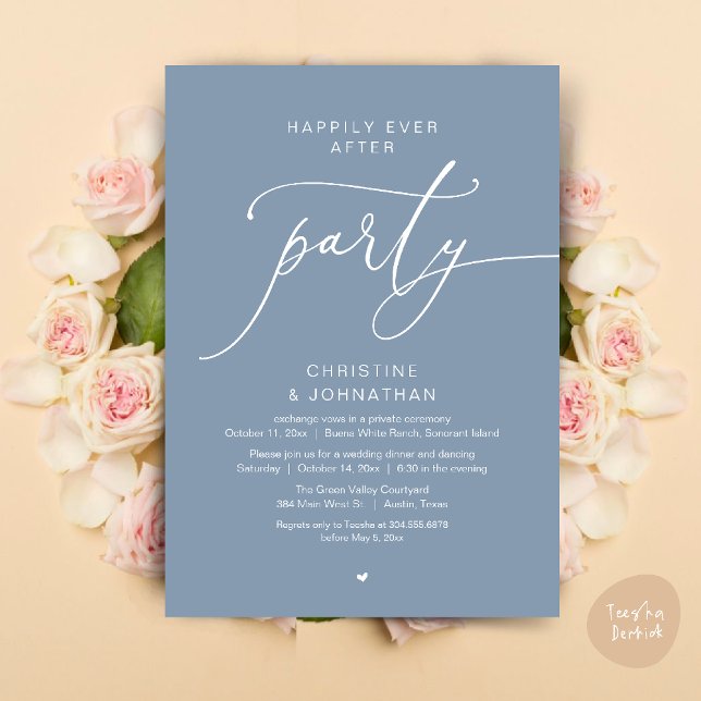 Convites Felicidade Eterna Jantar de Casamento Festa Dançan (Happily Ever After Romantic Wedding Dinner Party Dancing Modern Clean Invites Card PDF Dusty Blue)