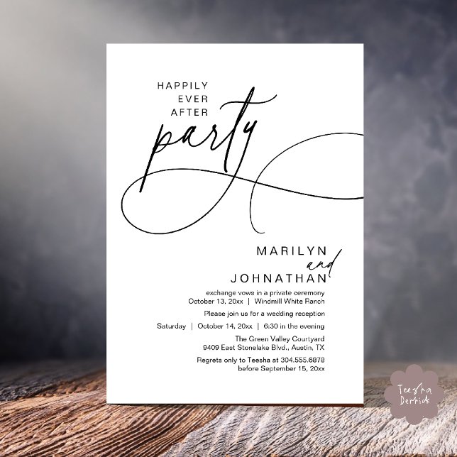 Convites Felicidade Eterna Jantar de Casamento Moderno e El (Happily Ever After Modern Elegant Romantic Wedding Reception Dinner Invitation Card in Black White)
