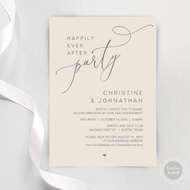 Convites Felicidade Eterna Jantar de Dança da Festa de Casa (Happily Ever After Wedding Party Romantic Dinner Dancing Invitation Card, PDF, in Dark Grey Cream)