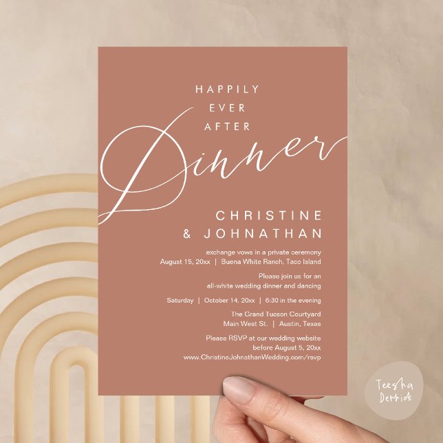 Convites Felicidade Eterna Jantar Romântico de Casamento (Happily Ever After Dinner Invites Card PDF modern romantic minimalist rustic terracotta earthy brown)