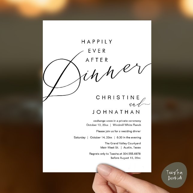 Convites Felicidade Eterna Jantar Romântico Elegante Casame (Happily Ever After Dinner Romantic Elegant Wedding Invitation Card in Black and White)