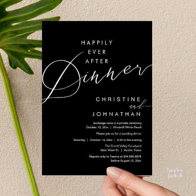 Convites Felicidade Eterna Jantar Romântico Elegante Casame (Happily Ever After Dinner Romantic Elegant Wedding Invitation Card in Classy Black)