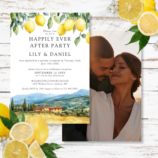 Convites Felicidade Eterna Limões Tuscany Foto Casamento (Happily Ever After Lemons Tuscany Photo Wedding Invitation)