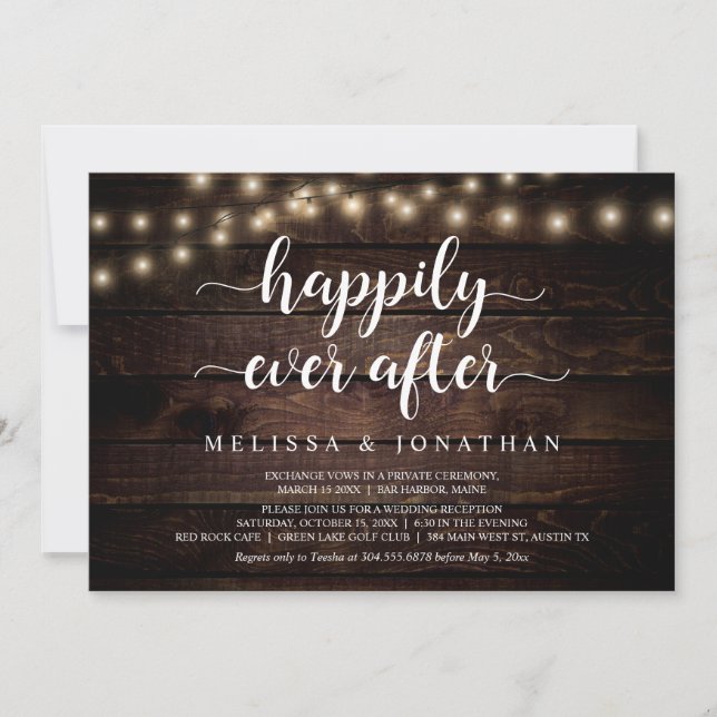 Convites Felicidade Eterna, Luz de Corda Rústica, Casamento (Frente)
