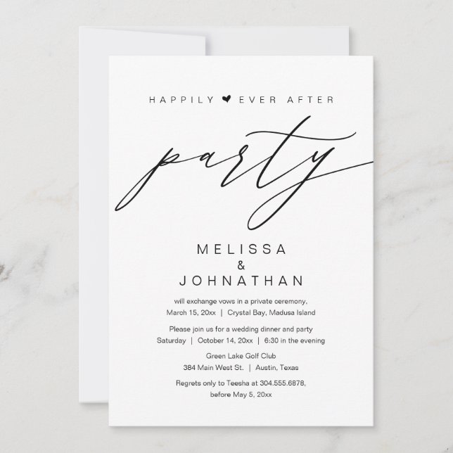 Convites Felicidade Para Sempre, Festa de Casamento Íntimo (Frente)