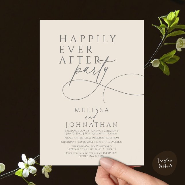 Convites Felicidade Para Sempre Festa de Casamento Moderna  (Happily Ever After Modern Elegant Wedding Reception Party Invitation Card in cream grey)